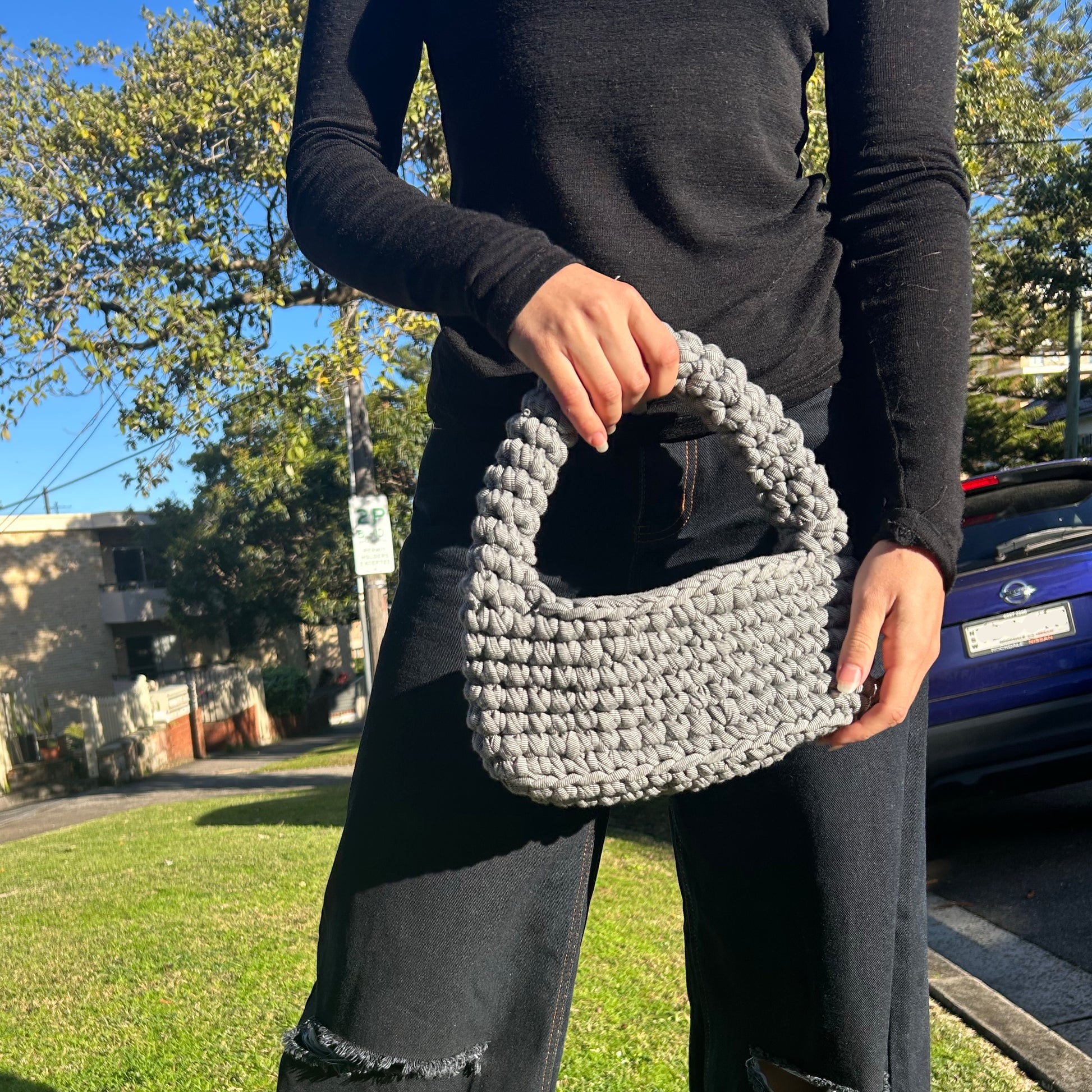 Mini Handle Bag - Black & Grey