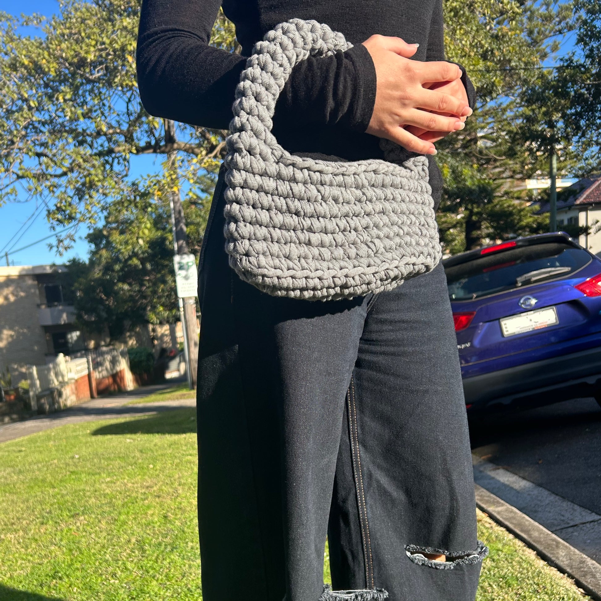 Mini Handle Bag - Black & Grey